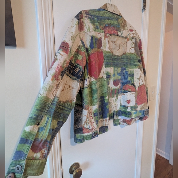 VTG 90s Chico's Utility Graffiti Cotton Jacket - Picture 12 of 14